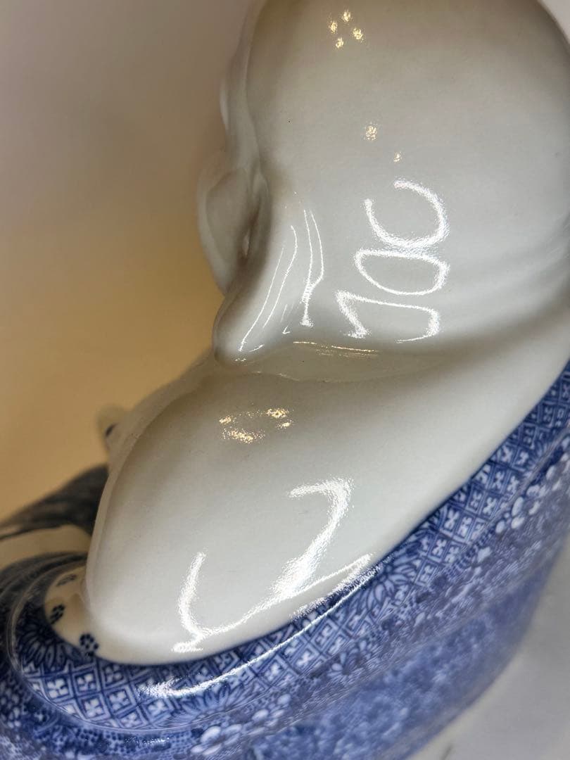 茂記生造　銘あり（底款）　青花染付　陶製仏像　置物／観賞用　時代物