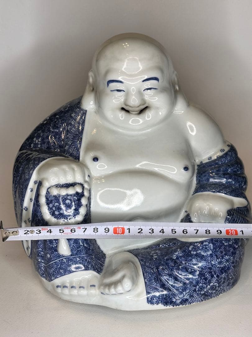 茂記生造　銘あり（底款）　青花染付　陶製仏像　置物／観賞用　時代物