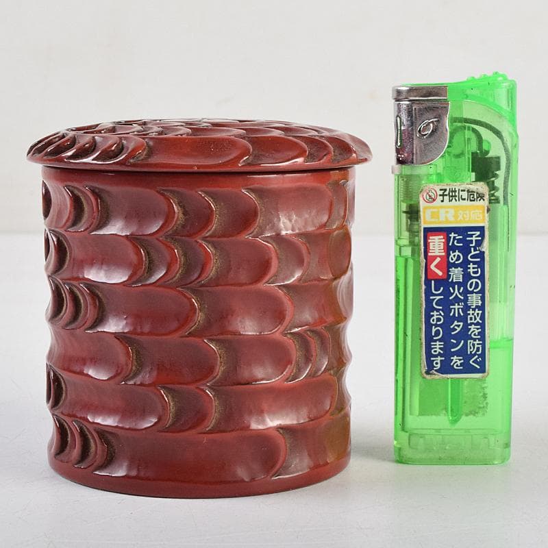 茶道具　秀円作　鎌倉彫　流水文　金輪寺棗　共箱　V　R9452