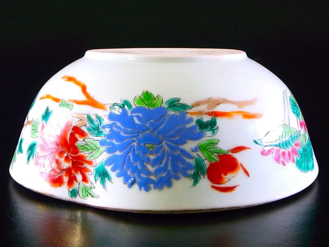 【 E869 】 超名品　明治元年～明治八年　八代深川栄左衛門　陽刻花々文桃形鉢