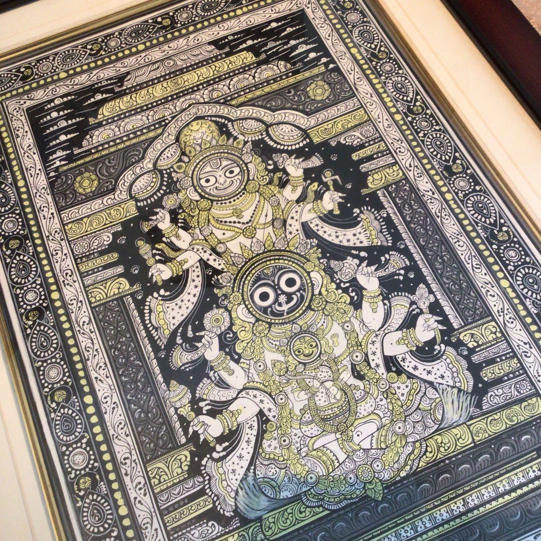 インド絵画 ジャガンナート神兄弟 細密画 53.5 x 71.0 cm