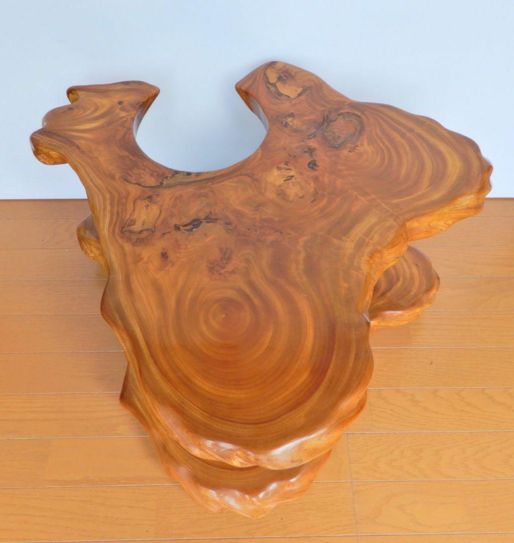 【美品】欅一枚板 移動式テーブルワゴン ローテーブル