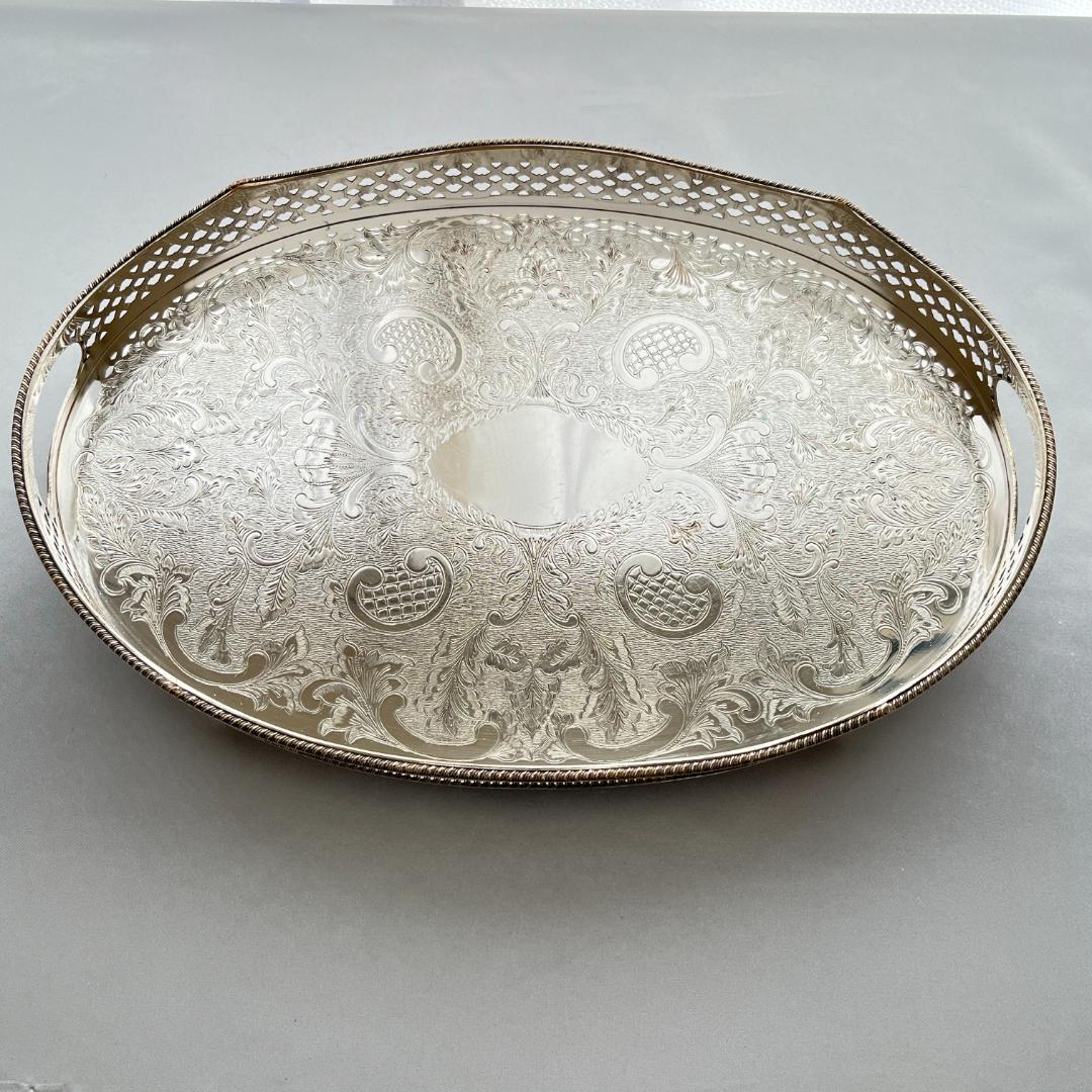 【英国】ビクトリアン ギャラリートレー 40cm 装飾フット