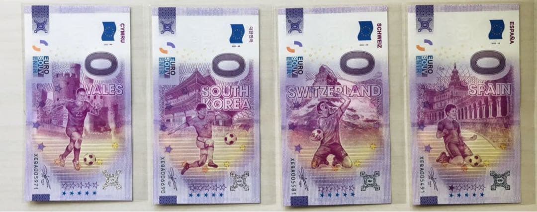 ZERO EUROサッカーワールドカップ2022年・32代表チーム未使用記念紙幣