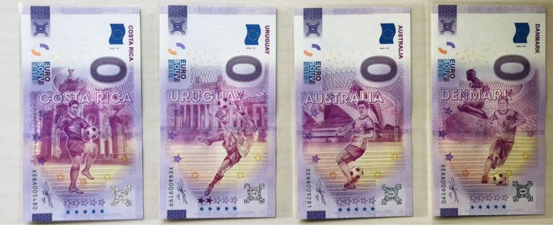 ZERO EUROサッカーワールドカップ2022年・32代表チーム未使用記念紙幣