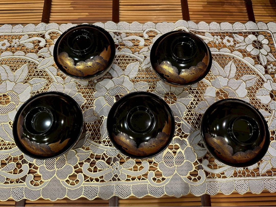 未使用 最高級 特選漆器 会津塗 吸物椀 セット 金彩 松竹梅