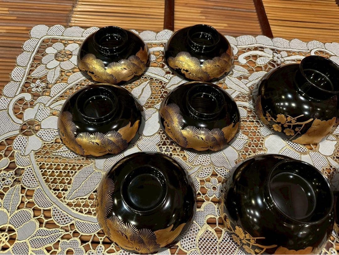 未使用 最高級 特選漆器 会津塗 吸物椀 セット 金彩 松竹梅