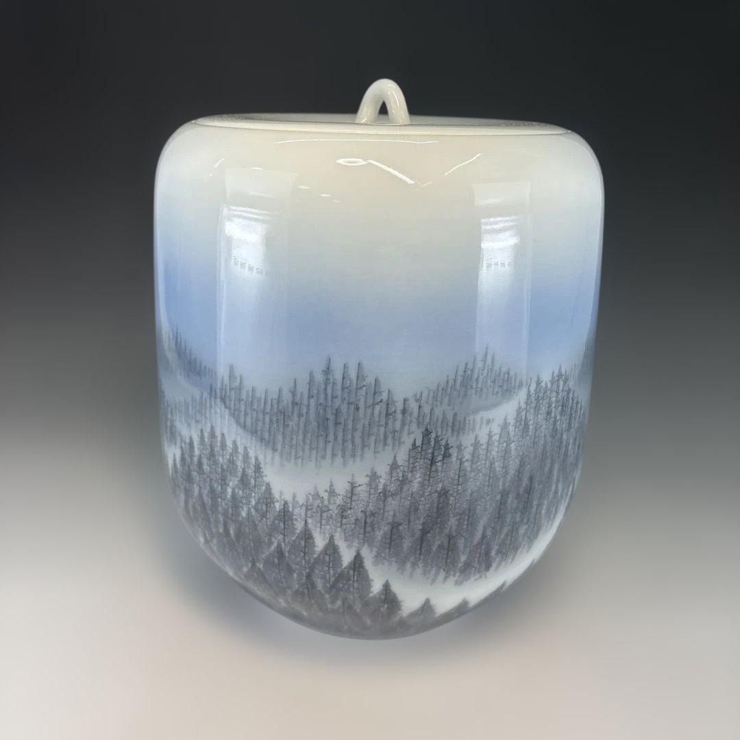 【中古品】藤井朱明造　有田焼 朝日　黒墨　水指（共箱）USED〈税込・送料込〉