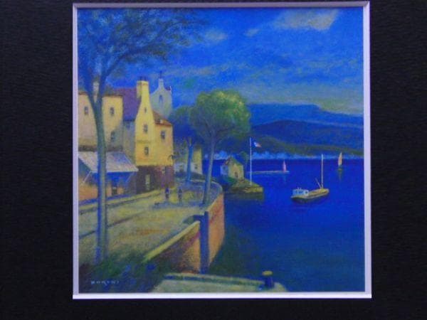 黒木邦彦、『入江の船』、希少画集より、状態良好、新品木製額・額装付