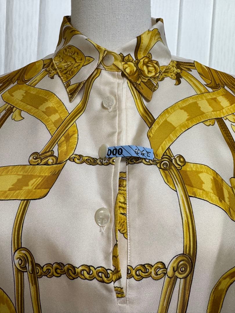 HERMES エルメス シルクスカーフポロシャツ Mサイズ クリーニング済 白