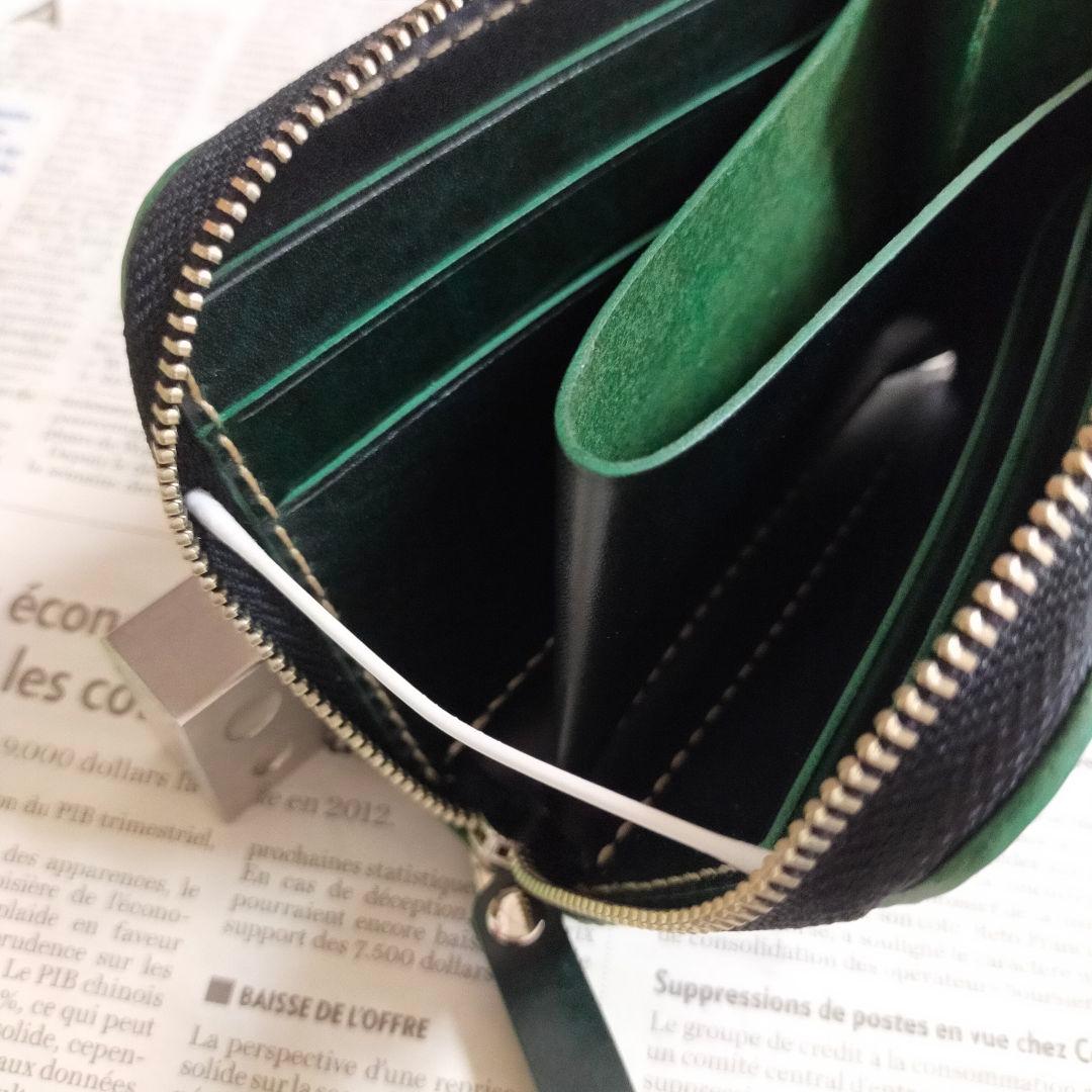 L字ファスナーウォレット　ルガトショルダー　グリーン