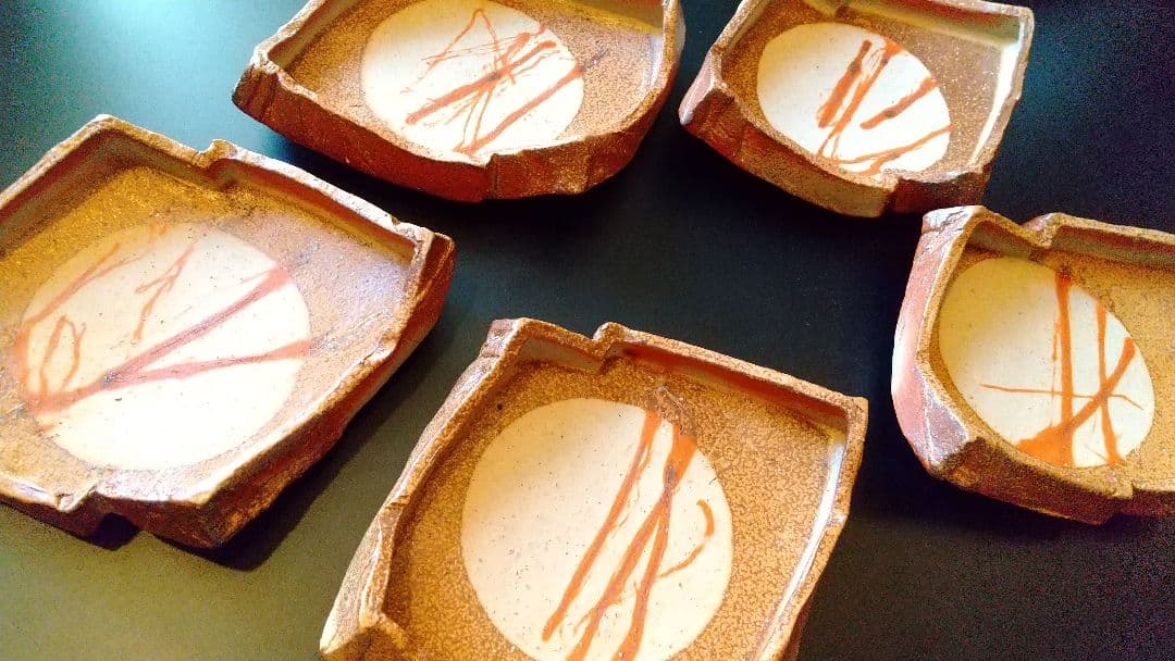 備前焼向付 5客  (骨董 古美術 アンティーク 器 食器 会席  料理 茶道具