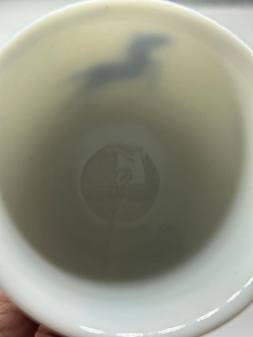 時代　京焼　栄山作　染付馬紋湯呑み7点　煎茶器　送料込み0831