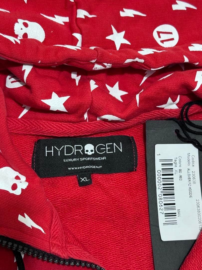 【正規品】HYDROGEN レッド スカル 星 プリント パーカー XL