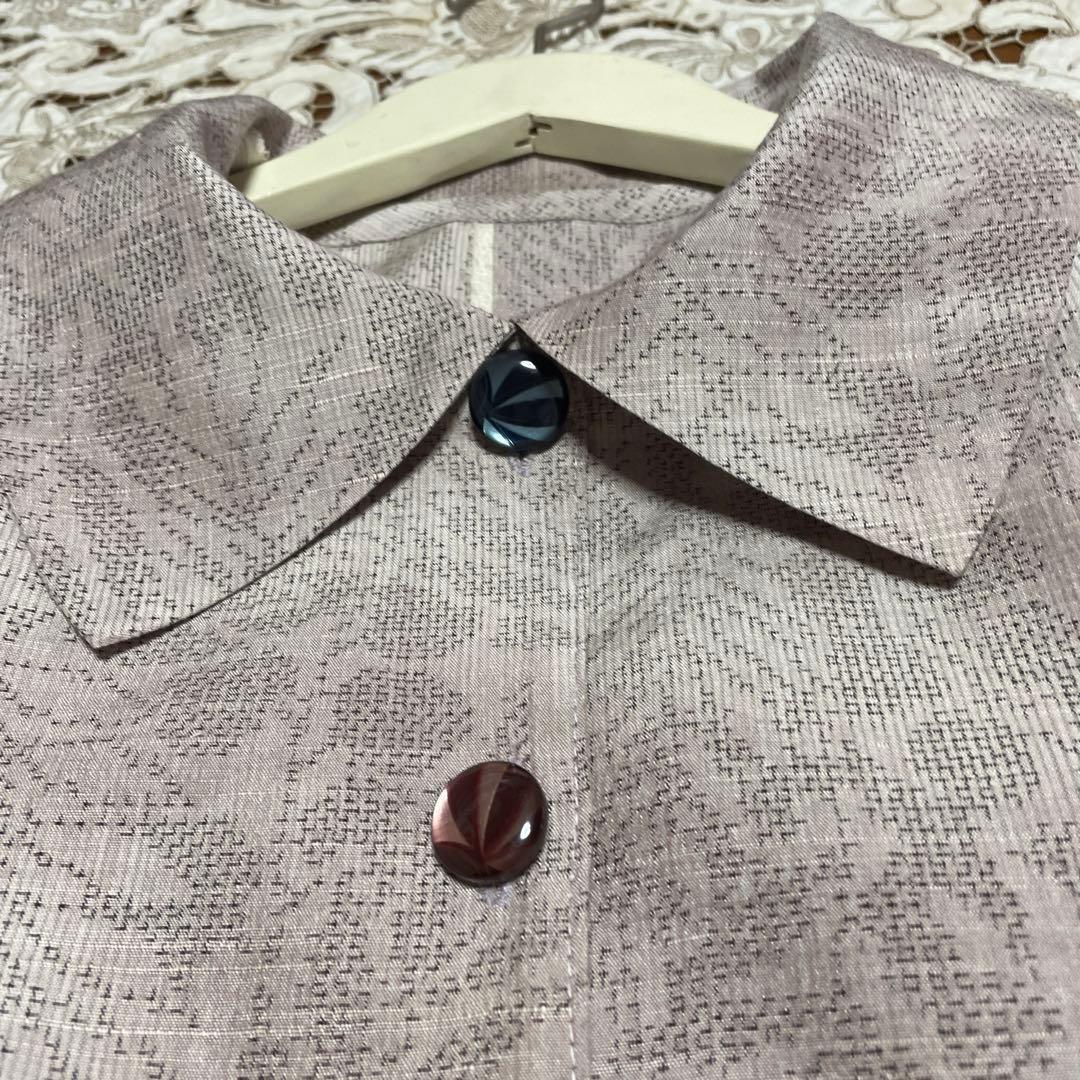 本場結城紬淡ピンクベージュ紙風船ボタン