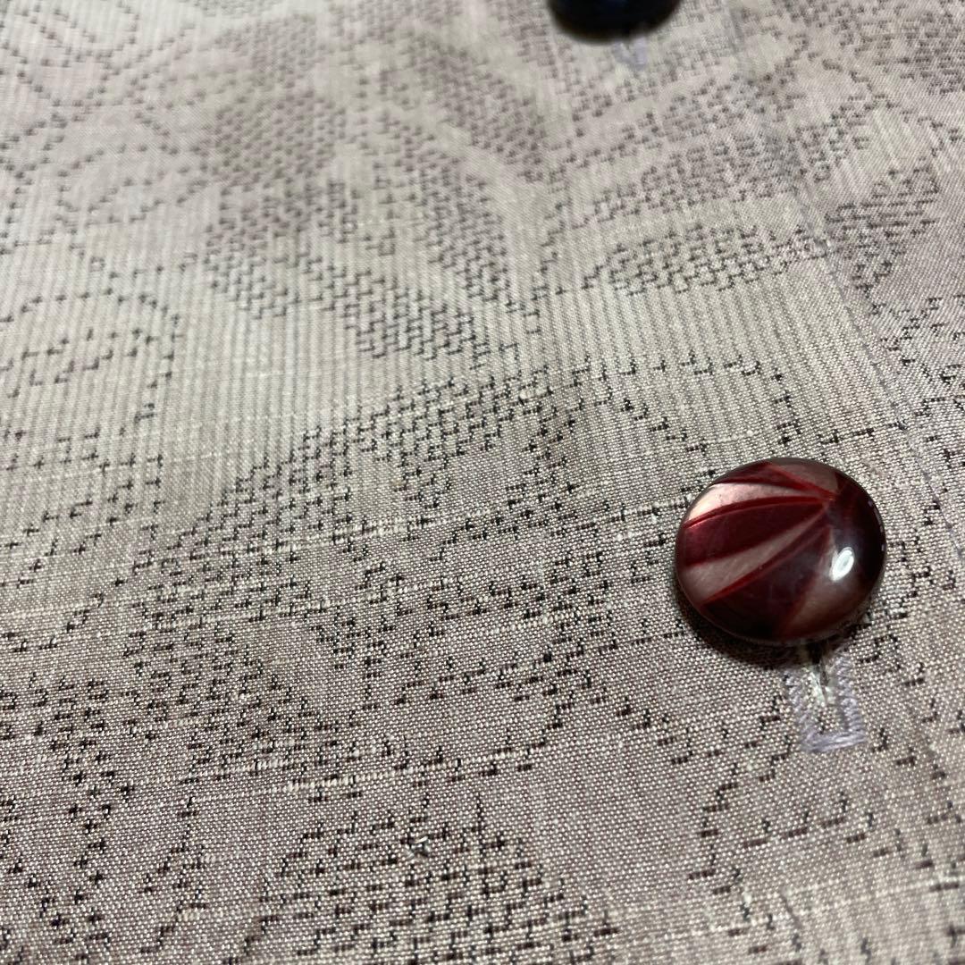 本場結城紬淡ピンクベージュ紙風船ボタン