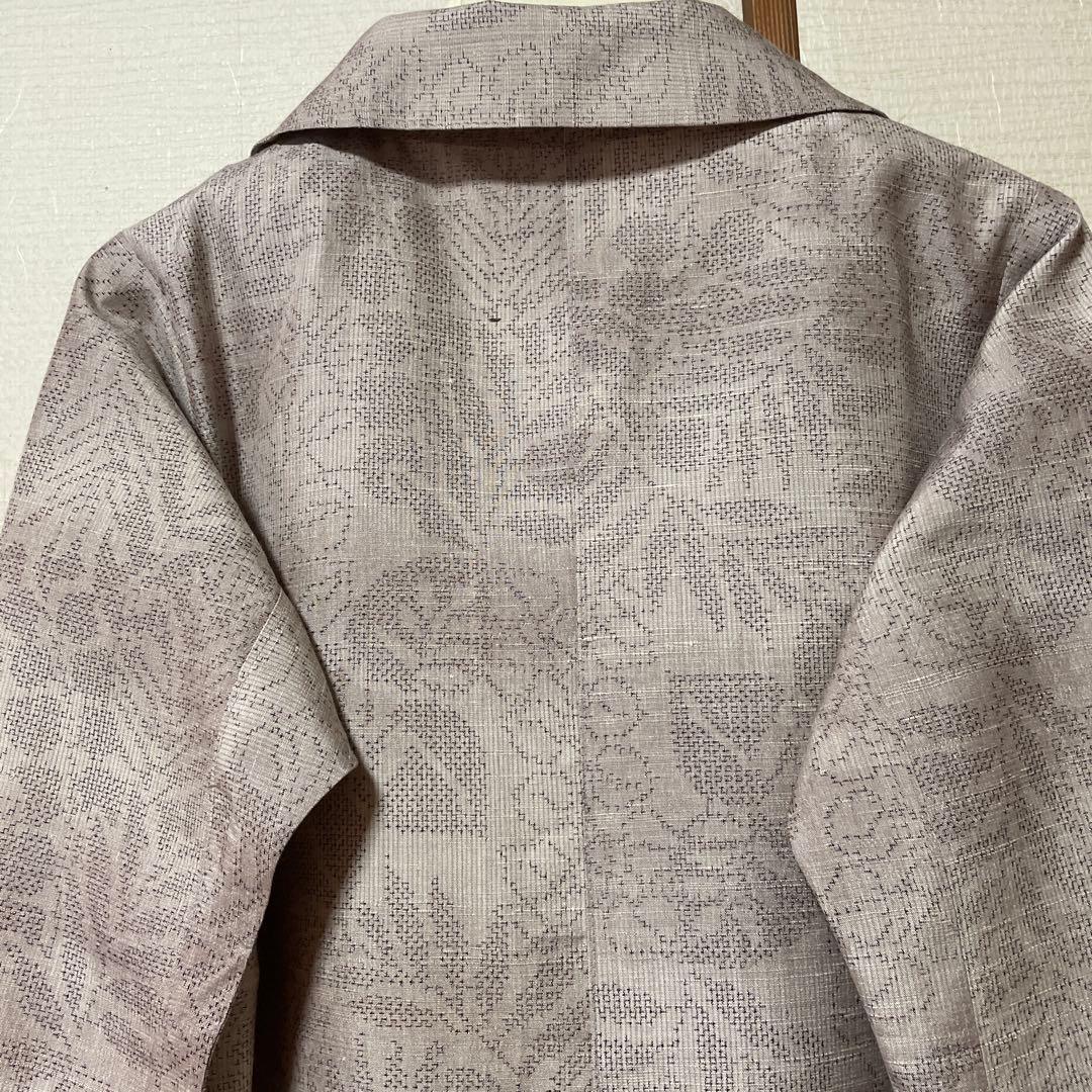 本場結城紬淡ピンクベージュ紙風船ボタン