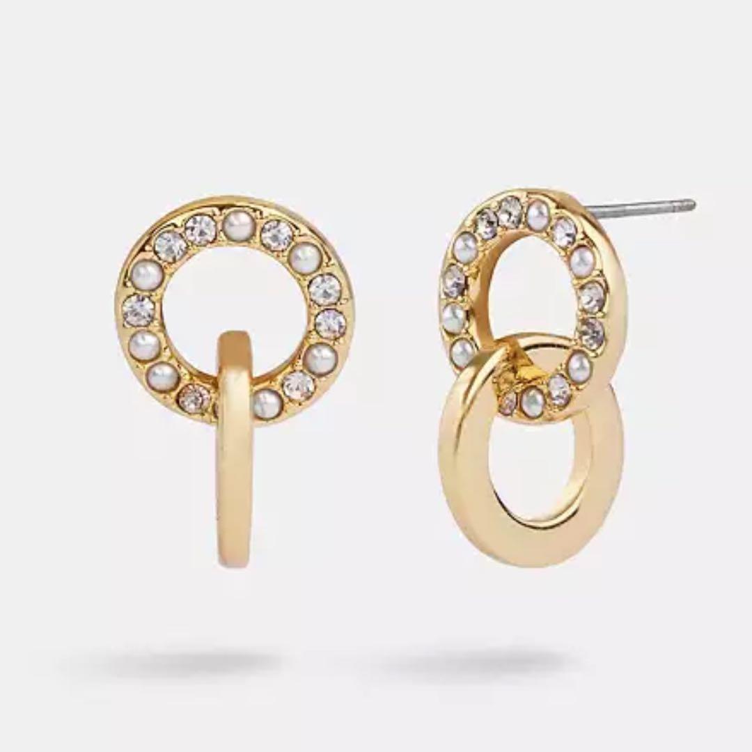 新品　ショッパー付　COACH インターロッキング パール ハギー ピアス