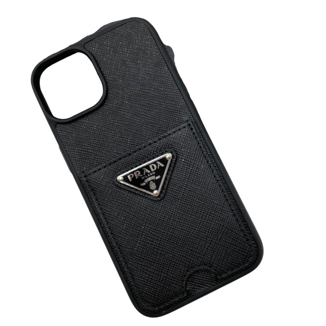 正規品 PRADA iPhone14用ケース 三角ロゴ サファイアーノレザー