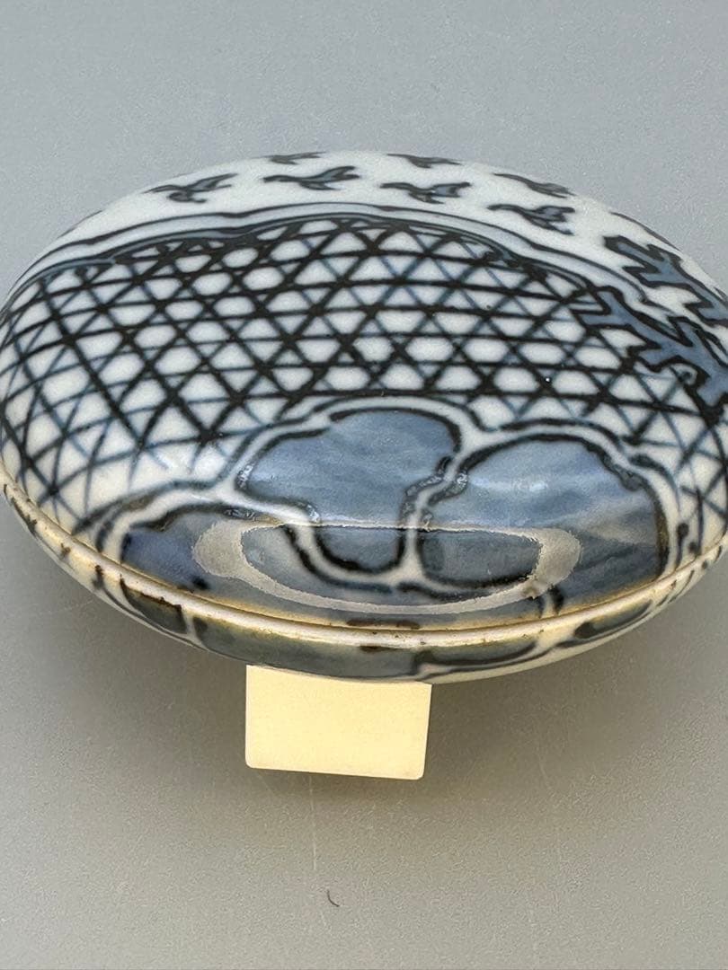 茶道具香合　永楽善五郎　染付干網