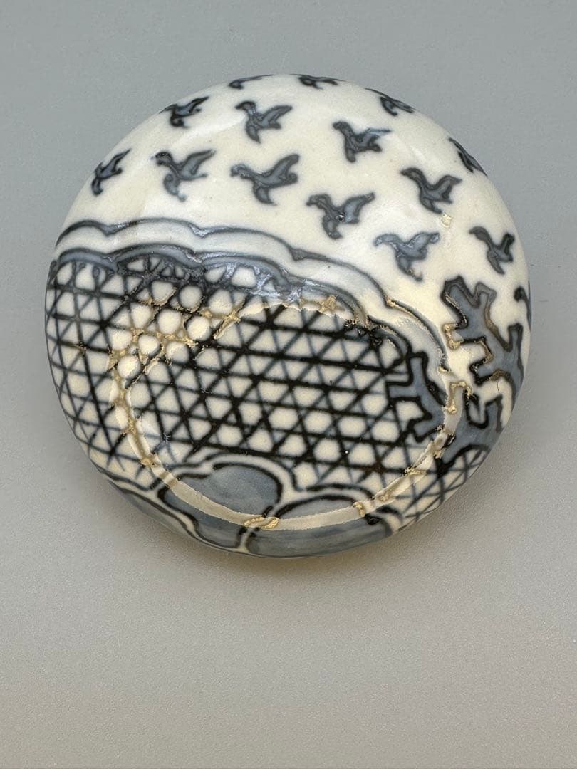 茶道具香合　永楽善五郎　染付干網