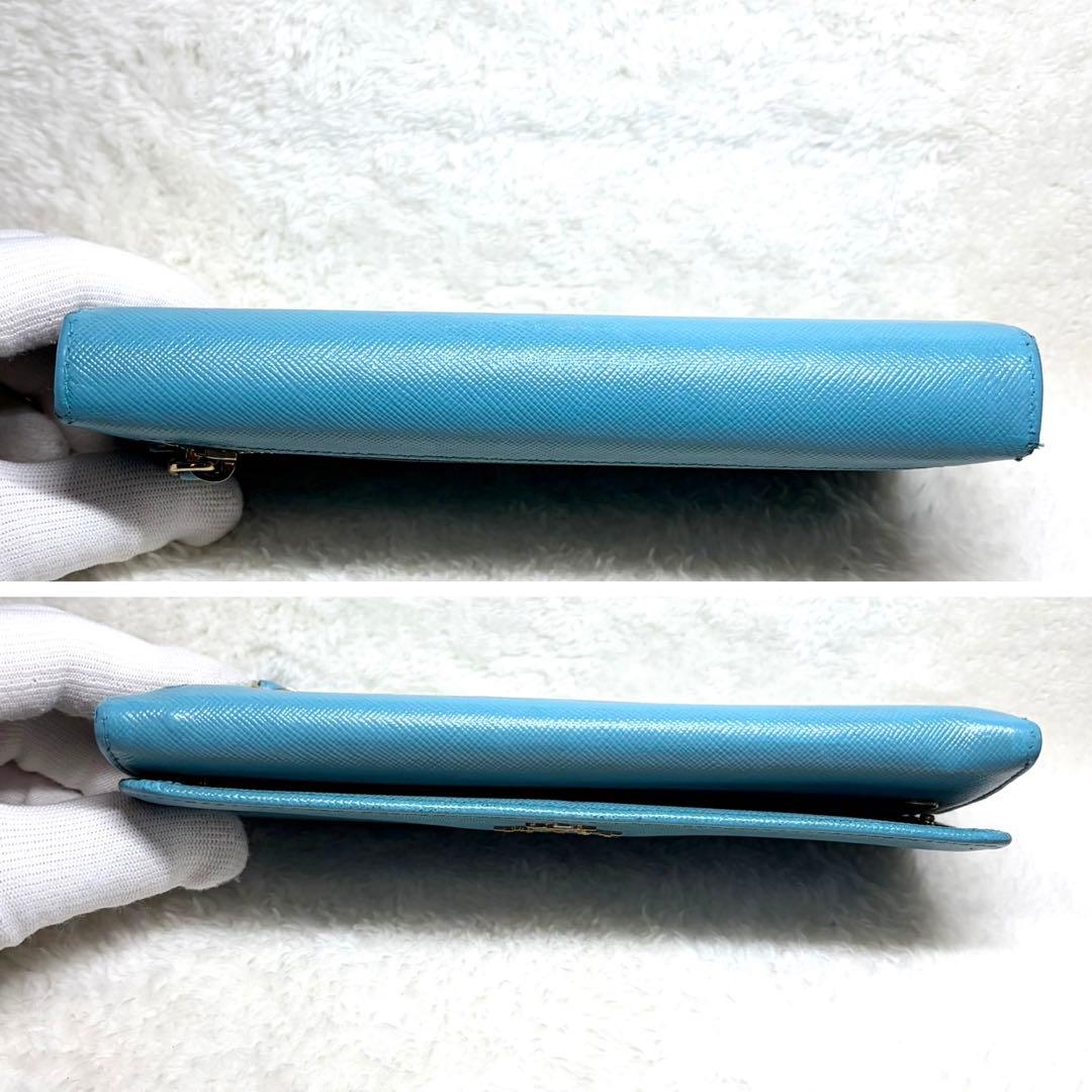 美品 PRADA プラダ サフィアーノレザー 二つ折り 長財布 ターコイズブルー