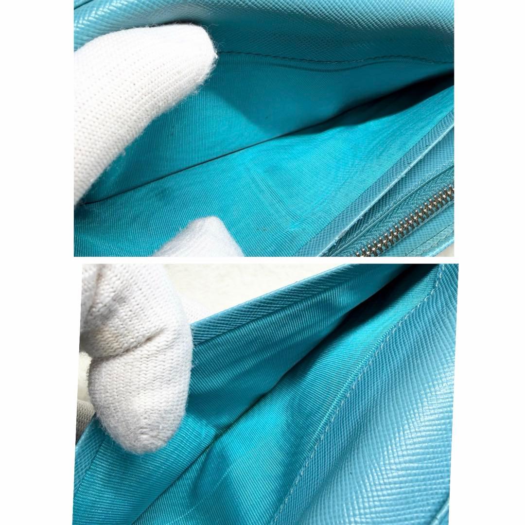 美品 PRADA プラダ サフィアーノレザー 二つ折り 長財布 ターコイズブルー