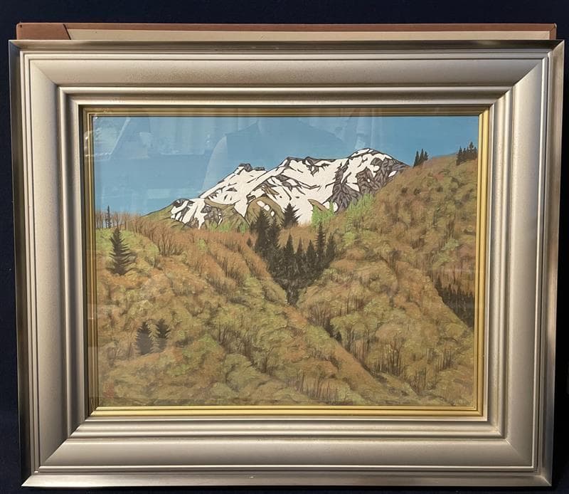 「真作」木下弘勝「芽生きの頃」風景画　油彩画　額装　サイン有り　P10号