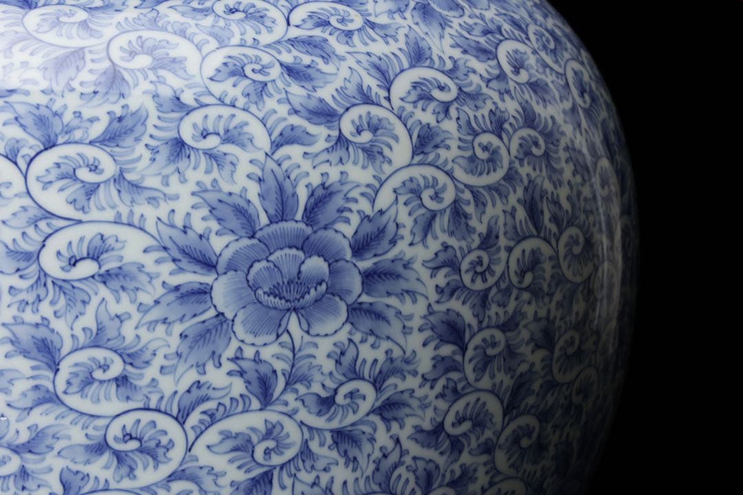 古伊万里 染付唐草文壺 高さ34cm 花瓶 大壺 花器 花入 古美術品 骨董品