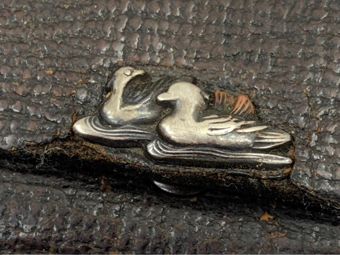 時代物 煙管 キセル 純銀 鳥山水図 煙草入れ たばこ入れ 鴨 緒締 銅地金象嵌