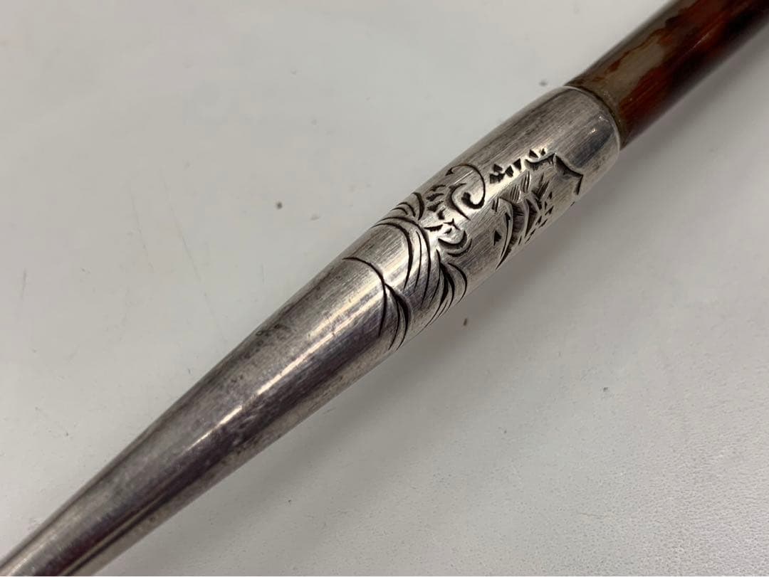 時代物 煙管 キセル 純銀 鳥山水図 煙草入れ たばこ入れ 鴨 緒締 銅地金象嵌