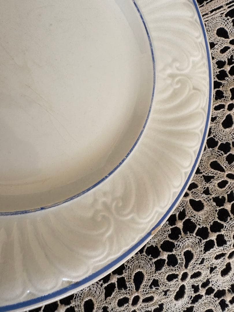 フランスアンティーク クレイユモントロー レリーフリムデザート皿