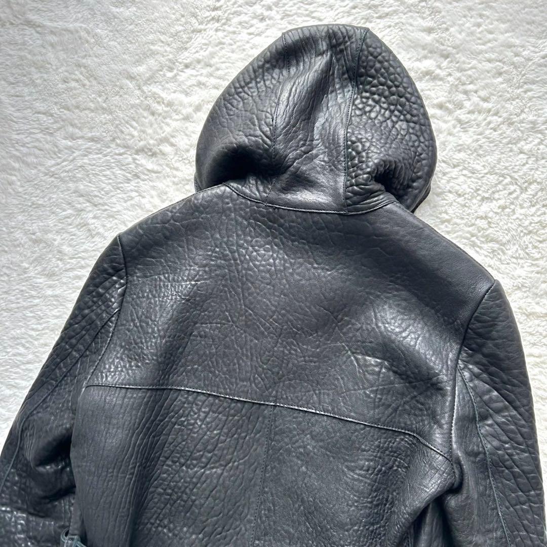 【美品】EMPORIO ARMANI羊革 黒タグ フード ベルト付き レザー44