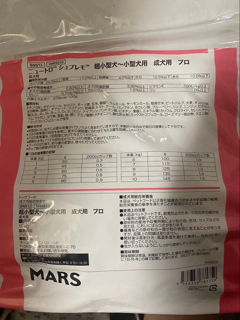 シュプレモ　ドッグフード　超小型犬、小型犬　成犬用　19㎏