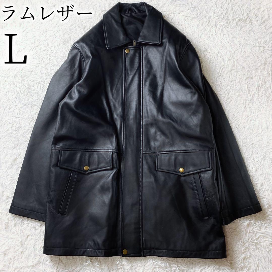 値下げ中4 VINTAGE ラムレザー ビッグ フィールドジャケット 羊革 黒