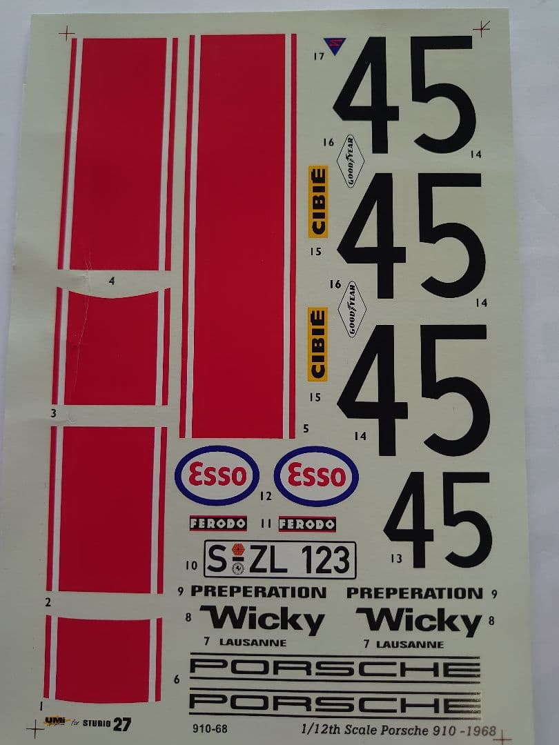 タミヤ1/12ポルシェ910カレラ10、スタジオ27 WickyLM68デカール