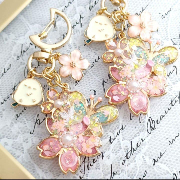 ♡桜と蝶♡シマエナガ　他レジンキーホルダー計13点