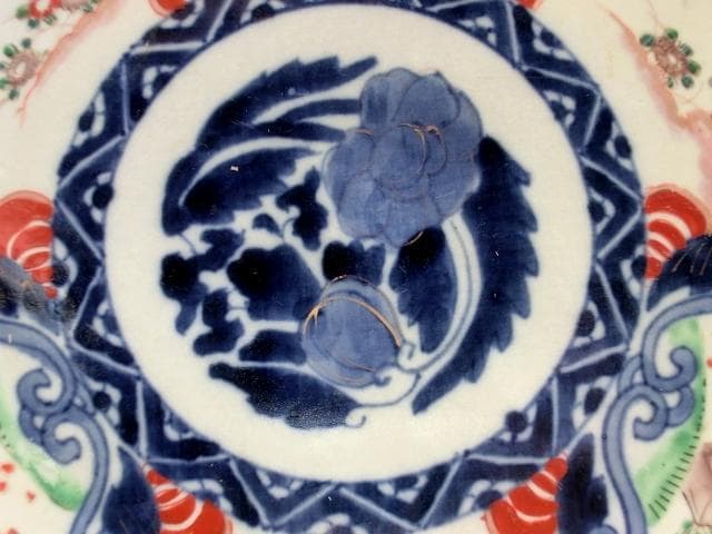 大皿■赤絵錦絵 窓松竹梅 花鳥紋(江戸後期～明治期)古伊万里 時代物 古い骨董■