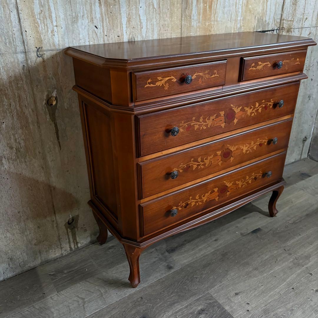 イタリア　猫脚　象嵌細工　4段チェスト ヴィンテージ
