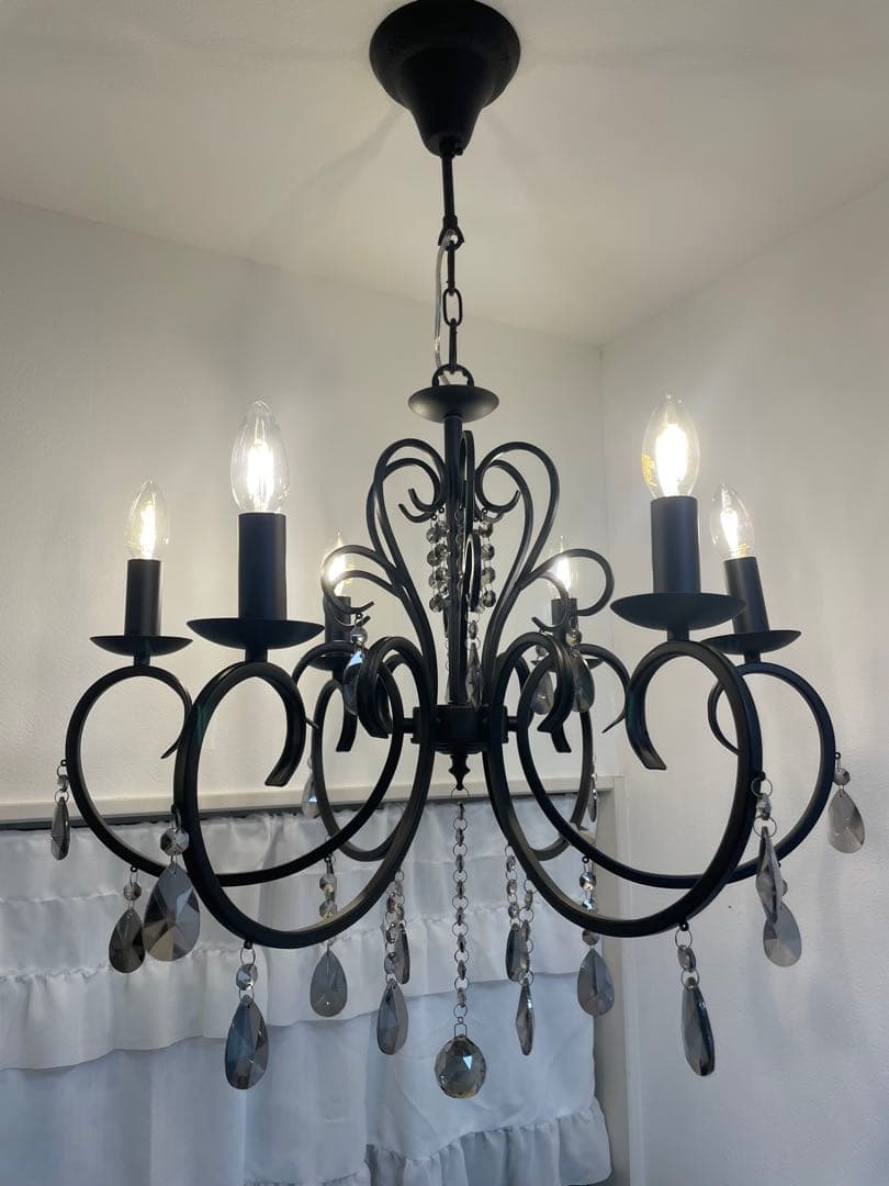 6灯 シャンデリア ルイーズ MU-RA系 ブラック カフェ 美容院 LED対応