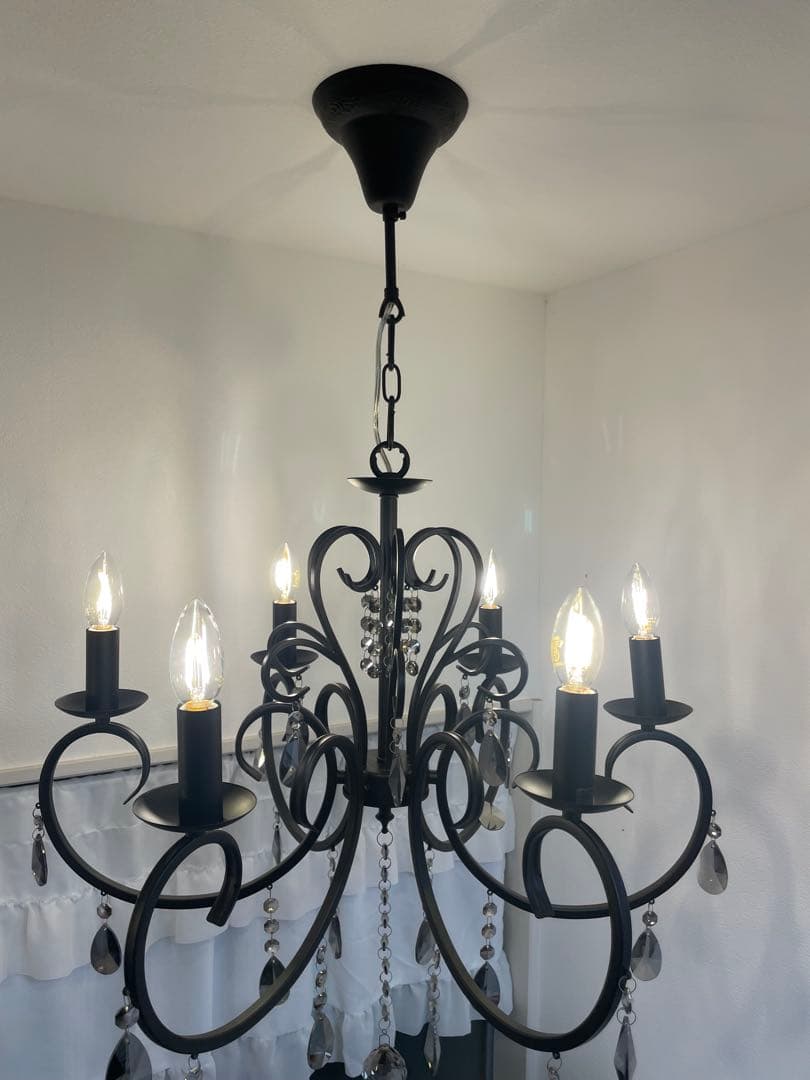 6灯 シャンデリア ルイーズ MU-RA系 ブラック カフェ 美容院 LED対応