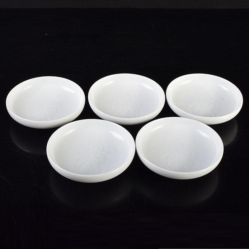 有田焼　二代　奥川忠右ェ衛門作　花文　白磁皿　5客　共箱　C　6927