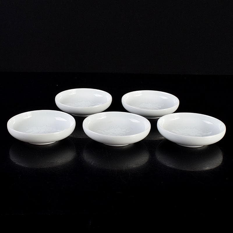 有田焼　二代　奥川忠右ェ衛門作　花文　白磁皿　5客　共箱　C　6927