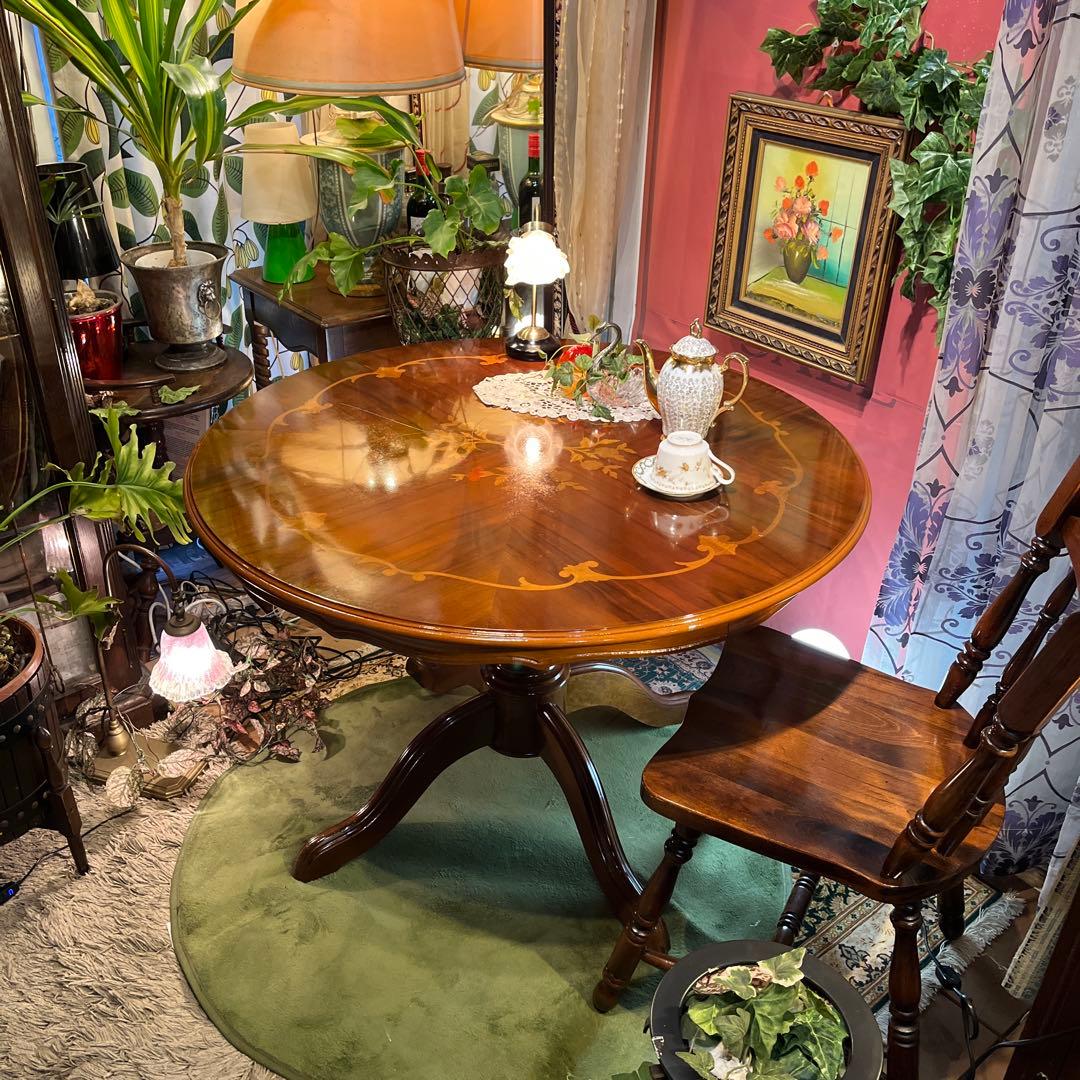 meru 引取価格　ヴィンテージ イタリアン象嵌　ラウンドテーブル