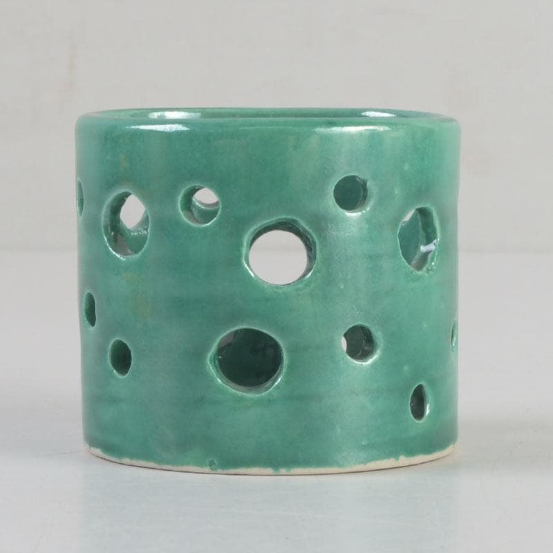 茶道具　古余呂技窯　川瀬竹春作　緑釉　水玉文　蓋置　共布共箱　V　9235