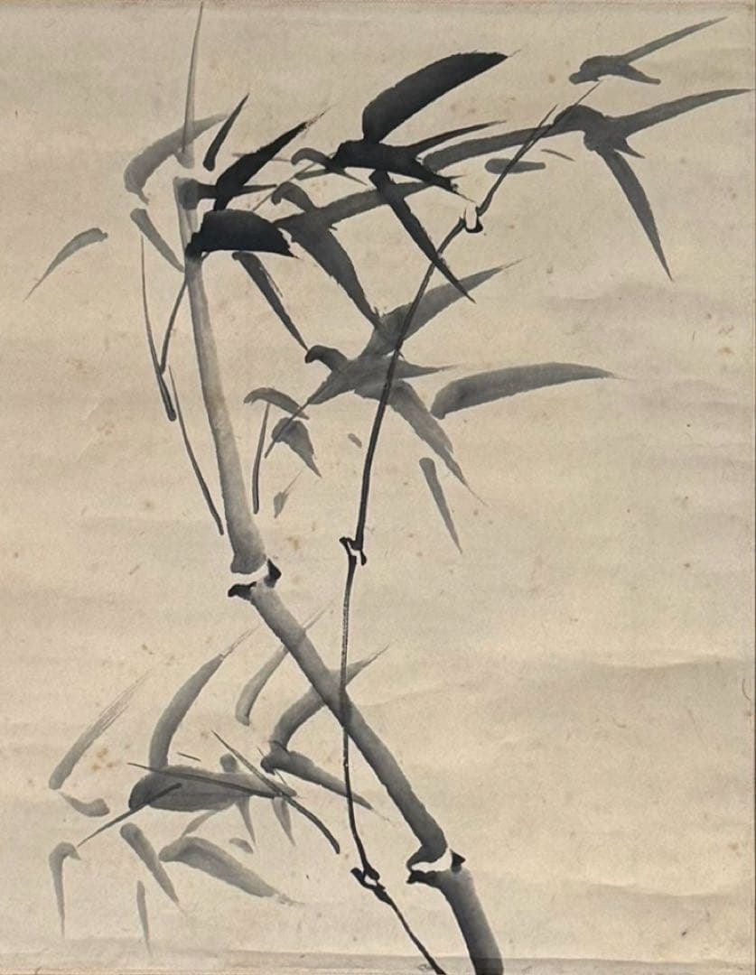 日高鉄翁 鉄翁祖門 掛軸 竹図画賛 紙本肉筆 長崎三大南画家 幕末 本物保証