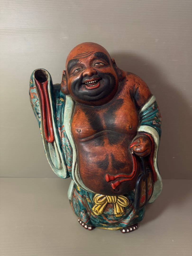 2704 九谷焼　龍文　布袋　縁起物  置物  時代物