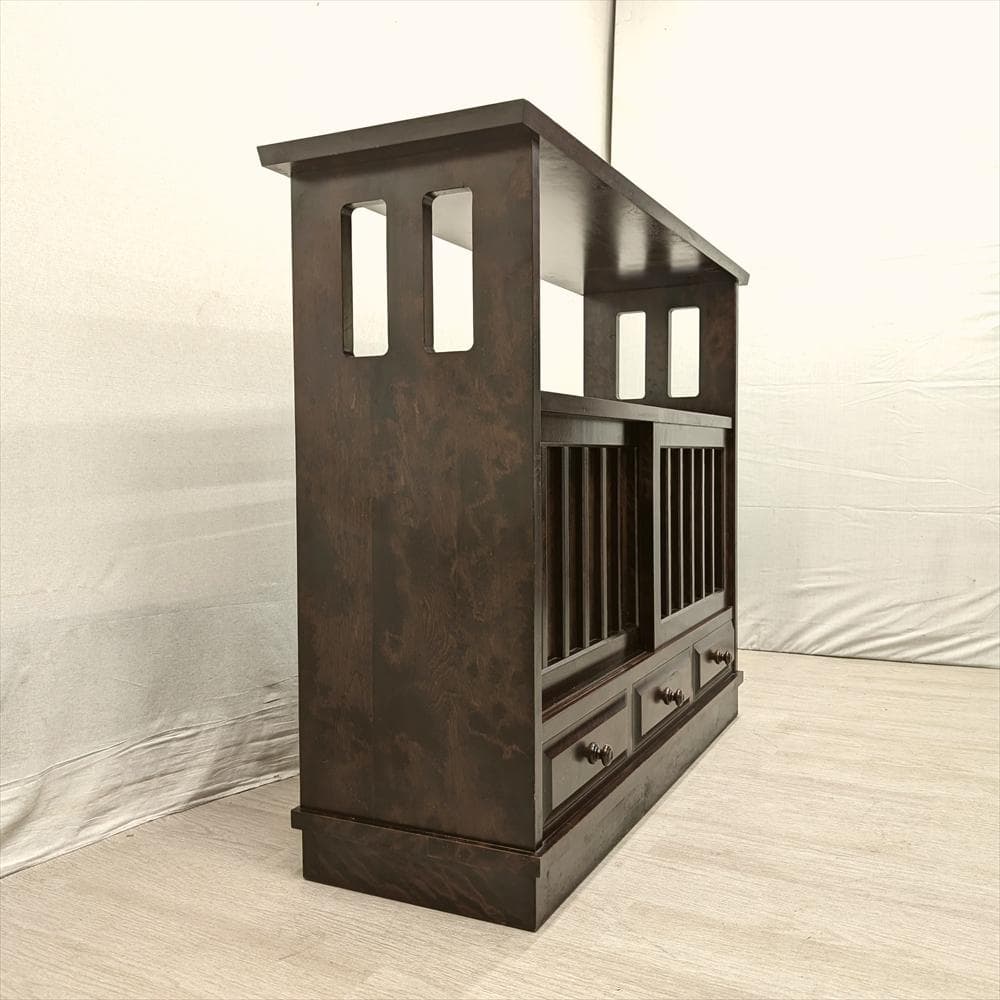 海道民芸家具　樺 カバ材　無垢　引き戸　飾り棚　茶棚　サイドボード　キャビネット