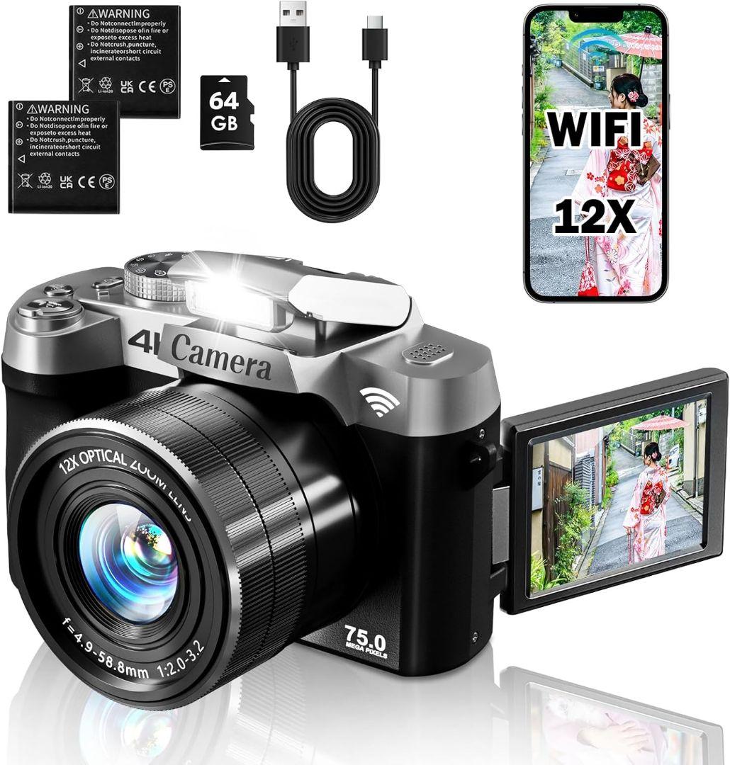 最新12倍光学ズーム デジタルカメラ 7500万画素 3.0インチ液晶画面