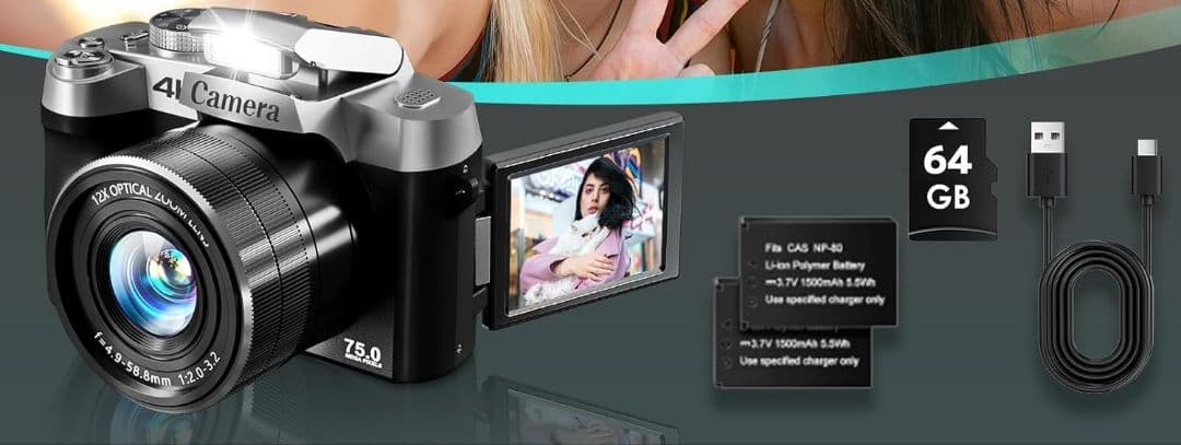 最新12倍光学ズーム デジタルカメラ 7500万画素 3.0インチ液晶画面